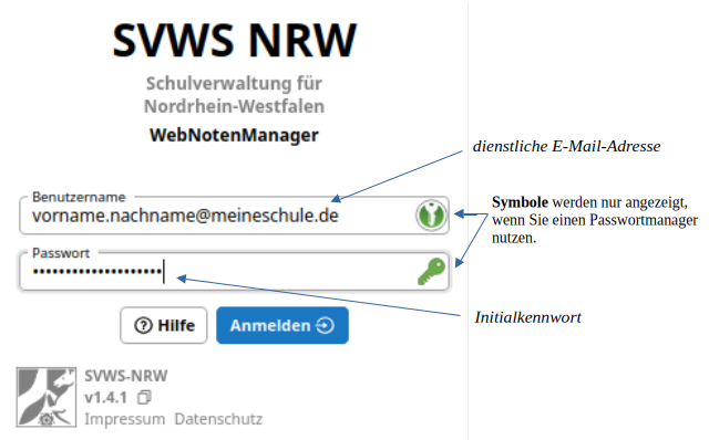 Offizieller Beispiel-Screenshot: Erste Anmeldung