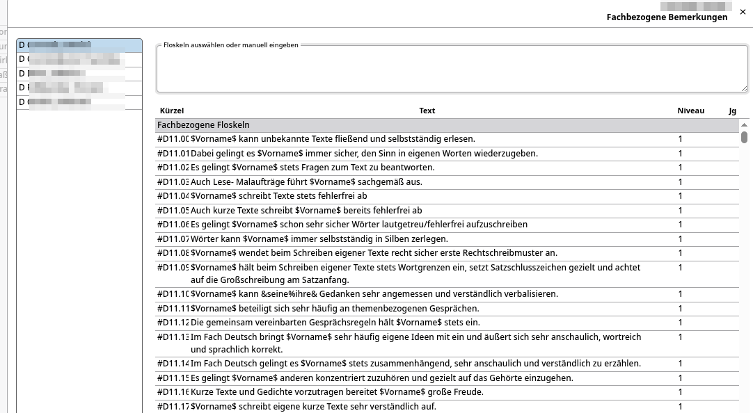 Offizieller Beispiel-Screenshot: Fachbezogene Bemerkungen